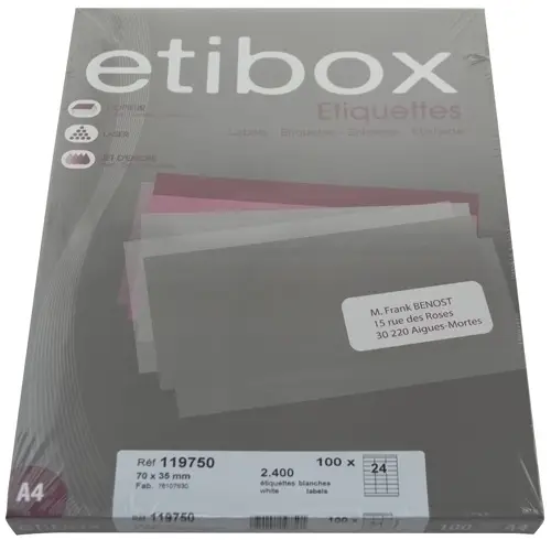 ETIQUETAS ADH.IMPR. ETIBOX A4 BLANCA CAJ