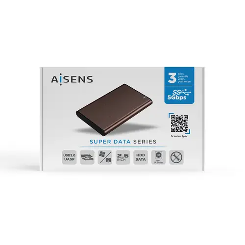 Caja Externa 2.5" ASE-2525BWN 9.5 mm SATA A USB 3.0/USB 3.1 Gen1, Marron - Imagen 6