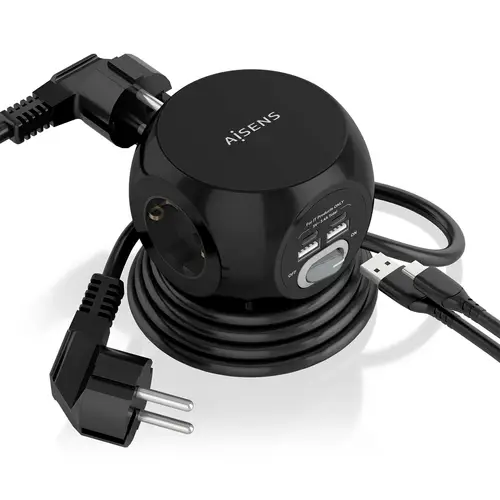 Regleta de Enchufes Sobremesa Multifuncion con 3 Tomas + 2xUSB-C, 2xUSB-A, 1.4M, Negro - Imagen 3