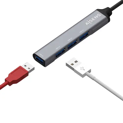 Hub USB 3.0 Aluminio, Tipo A/M - 4x Tipo A/H, Gris, 10cm - Imagen 3