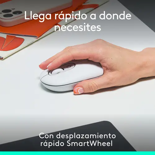 POP Mouse, ratón inalámbrico Bluetooth compacto y portátil con botones programables y clics discretos, tecnología Easy-Switch para alternar hasta 3 dispositivos, portátil, tablet, PC: Blanco - Imagen 3