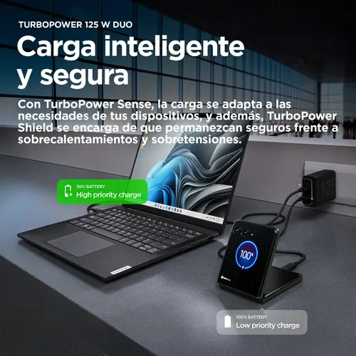 TurboPower 125W Duo Charger Universal Negro Corriente alterna Carga rápida Interior - Imagen 6