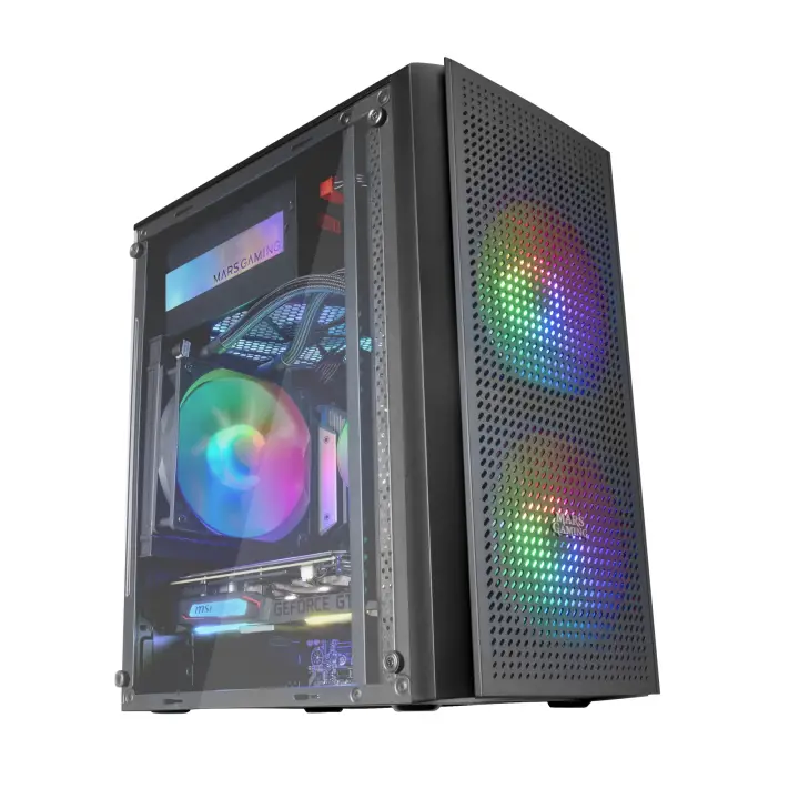 MC300 Negro, Caja PC Micro ATX, Cristal Templado, Frontal MESH, 3xVentilador FRGB