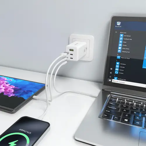 Cargador GaN 100W, 2x USB-C PD3.0 QC4.0 QC5.0, 1x USB-A QC3.0, Blanco - Imagen 6
