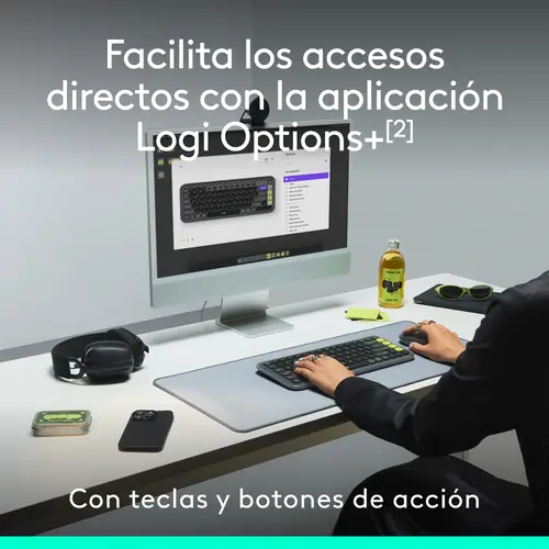 POP ICON COMBO, combinación de teclado y ratón Bluetooth, escritura cómoda, teclas y botones programables, clics discretos, Easy-Switch hasta 3 dispositivos: rosado - Imagen 4