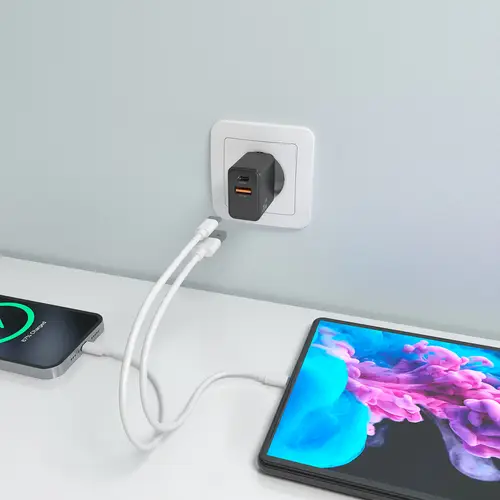Cargador GaN 20W, 1xUSB-C PD3.0, 1xUSB-A QC3.0, Negro - Imagen 5