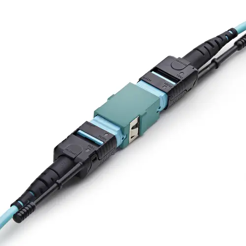 Acoplador de Fibra Óptica MPO/MTP OM3/OM4 Multimodo - para Cableado Recto - Key Up Key Down - Acoplador de Fibra MPO/MTP-PC para Panel de Parcheo - Aqua - Imagen 3