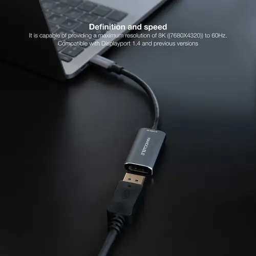 Conversor USB-C a DisplayPort 8K Aluminio, 15 cm, Gris - Imagen 5
