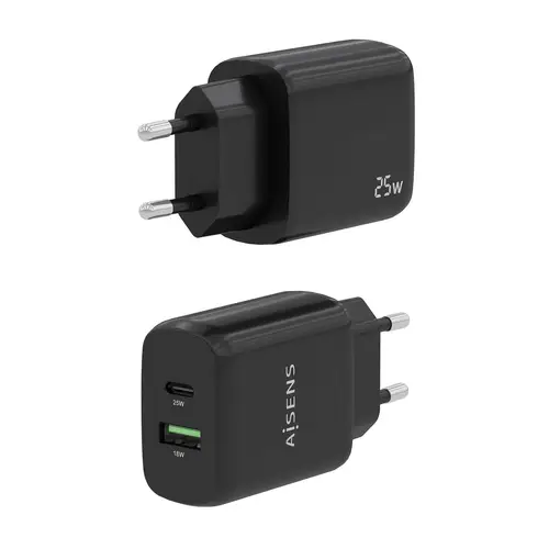 Cargador 25W, 1xUSB-C PD3.0, 1xUSB-A QC3.0, Negro - Imagen 3