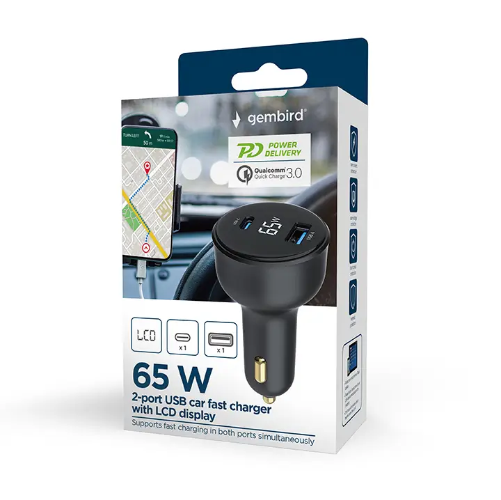 TA-UC-AC2PD65LCD-CAR-01 cargador de dispositivo móvil Universal Negro Encendedor de cigarrillos Carga rápida Auto