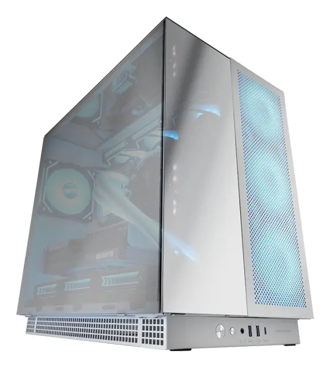 MC-NOVA3, Caja Gaming Custom XXL E-ATX, Tripe Cristal Cromado Continuo Sin Marco, Soporte Completo Refrigeración Líquida, Aluminio Aeroespacial 2mm, Torre PC con Doble Cámara, USB-C, Blanco