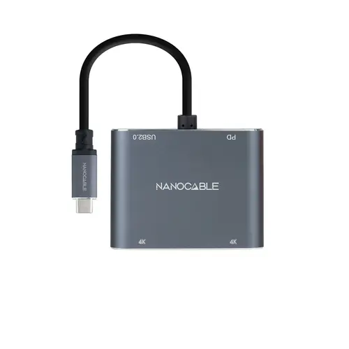 Conversor USB-C a 2xHDMI/USB2.0/PD, 15 cm, Gris - Imagen 2