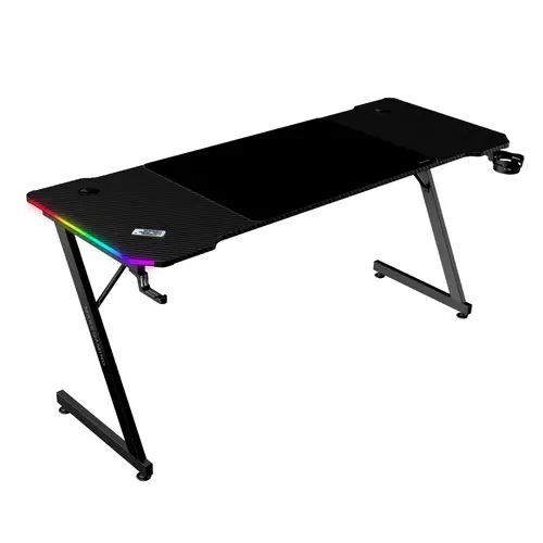 MGD-X160RGB, Mesa Gaming Ergonómica, Iluminación ARGB con Mando, Fibra de Carbono, Alfombrilla XXL, Soporte Auriculares y Bebida, Gestión Cableado, Escritorio Gaming 160x60cm, Negro - Imagen 1