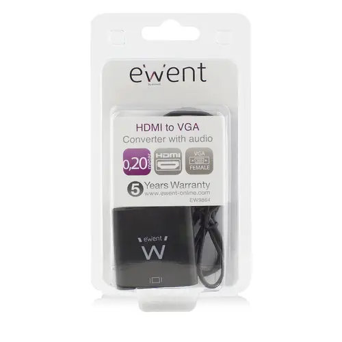 EW9864 adaptador de cable de vídeo 0,2 m HDMI VGA, 3.5mm Negro - Imagen 5