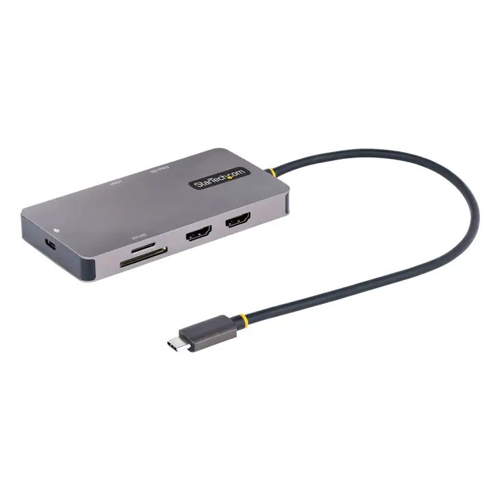 Adaptador Multipuertos USB C 2x HDMI 4K 60Hz, Hub USB-A 3.1 2Pt 5Gbps, PD 100W, GbE, SD/MicroSD, Cable de 30cm, Docking Station USB Tipo C de Viajes para Portátiles