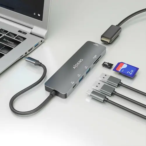 USB-C Dock 6 EN 1, USB-C a 1xHDMI, 2xUSB-A, 1xUSB-C PD 100W, 1xSD, 1xMicro SD, Gris, 15cm - Imagen 5