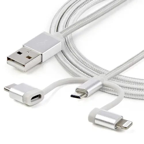 Cable Trenzado de 1m USB a Lightning USB-C y Micro USB - Cable Cargador para Teléfono Móvil iPhone iPad Tablet - Imagen 6