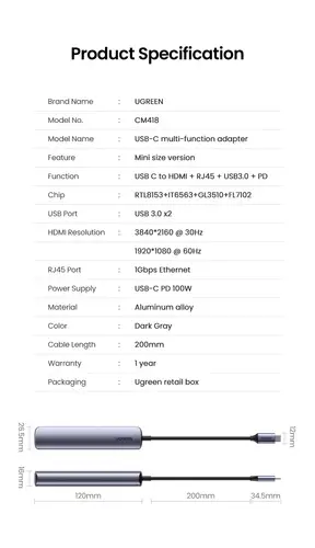 10919 base para portátil y replicador de puertos Alámbrico USB 3.2 Gen 1 (3.1 Gen 1) Type-C Gris - Imagen 8