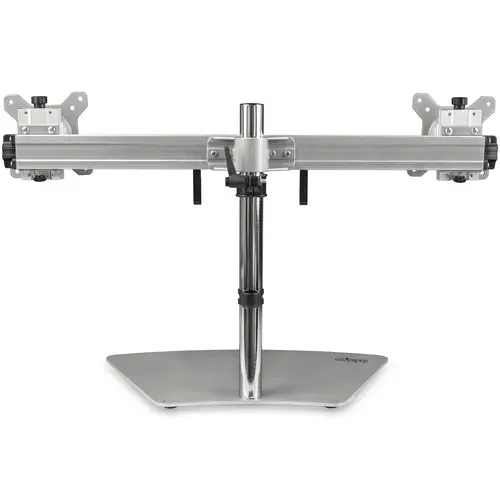 Soporte VESA para 2 Monitores - Soporte Ergonómico de Sobremesa para 2 monitores de 24" con Montaje VESA - con Base Independiente y Altura Ajustable- Soporte con Mástil - Plata - Imagen 2