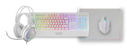 MCP124PRO, Combo Gaming 4en1, Teclado RGB H-Mech con Reposamuñecas, Ratón RGB 3200DPI y Switches HUANO, Auriculares FRGB, Alfombrilla Nanotextil 36x26cm, Multiplataforma, Español, Blanco - Imagen 2