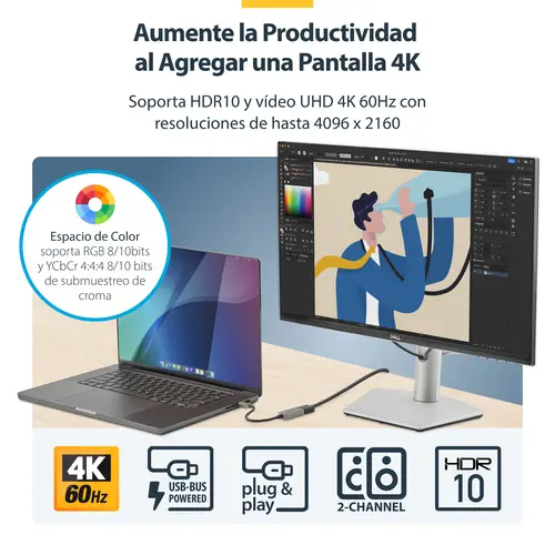 Adaptador USB C a HDMI de Vídeo 4K 60Hz - HDR10 - Conversor Tipo Llave USB Tipo C a HDMI 2.0b Dongle - Convertidor USBC con Modo Alt de DP a Monitor TV o Proyector - Imagen 8