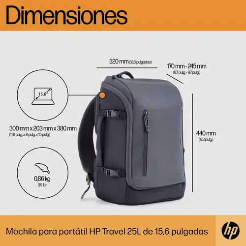 Mochila para portátil Travel de 15,6 pulgadas y 25 litros gris hierro - Imagen 4