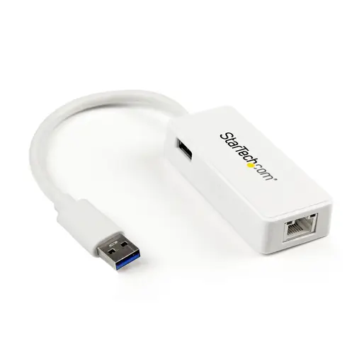 Adaptador Tarjeta de Red NIC Externa USB 3.0 de 1 Puerto Gigabit Ethernet RJ45 y Puerto USB - Blanco - Imagen 1