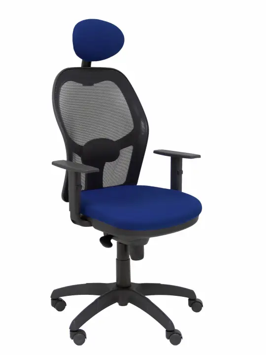 Silla Jorquera malla negra asiento bali azul marino con cabecero fijo
