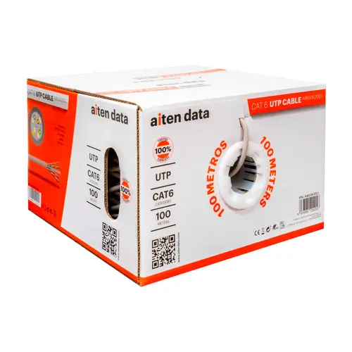 Bobina Cable de Red 100 m, UTP CAT6, Polietileno de Alta Densidad (Solid HDPE) y LSZH  Cuatro Cables Trenzados y separador  Diámetro Conductor de 0.56 mm OFC (Oxygen Free Copper) 99.97% - Imagen 3