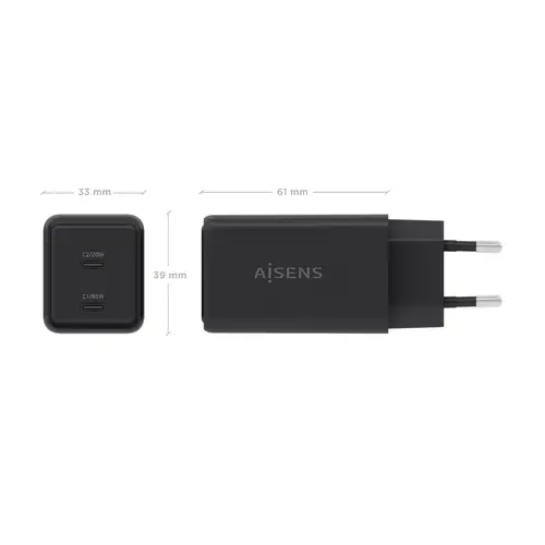 Cargador GaN 65W, 2xUSB-C PD3.0 QC4.0, Negro - Imagen 4