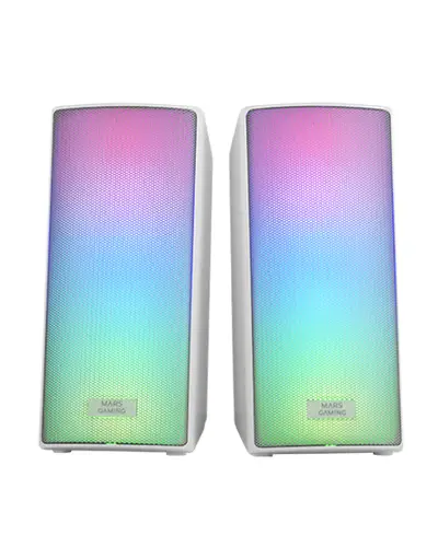 MSRGB2, Altavoces Bluetooth 5.3 15W, Procesador de Sonido DSP, Iluminación RGB Dinámica, Frontal Total Mesh, Altavoces Compactos con Caja de Control, Entrada Jack de 3.5mm y USB, Blanco - Imagen 1