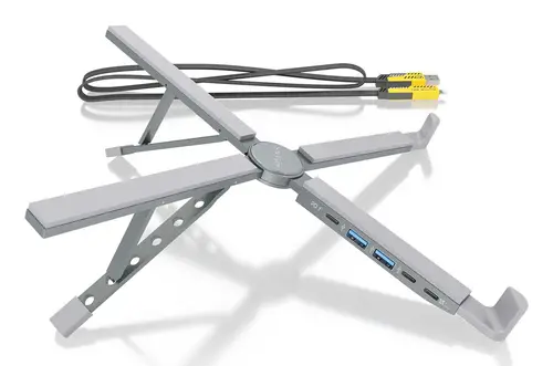 Soporte de Sobremesa Ajustable Para Portail / Tablet Con USB-C Docking 4 en 1, Gris - Imagen 3