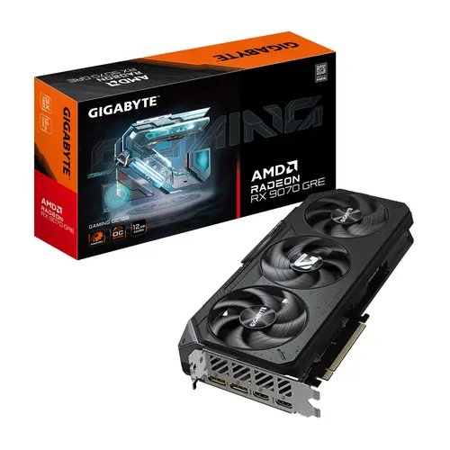 Radeon RX 9070 GRE GAMING OC 12G  Tarjeta gráfica, 12GB GDDR6, 192bit, PCI-E 5.0, 2920 MHz Core Clock, 2 × DisplayPort, 2 × HDMI, GV-R907GREGAMING OC-12GD - Imagen 1