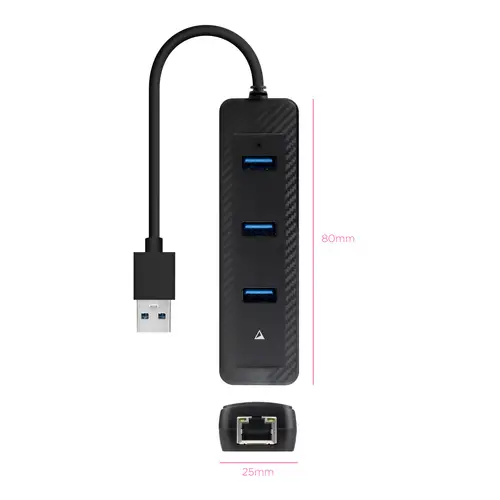 Hub USB-A 3.0 a 3xUSB-A 3.0 + RJ45, USB-A/M- USB-A/M-RJ45/H, Negro, 15 cm - Imagen 2