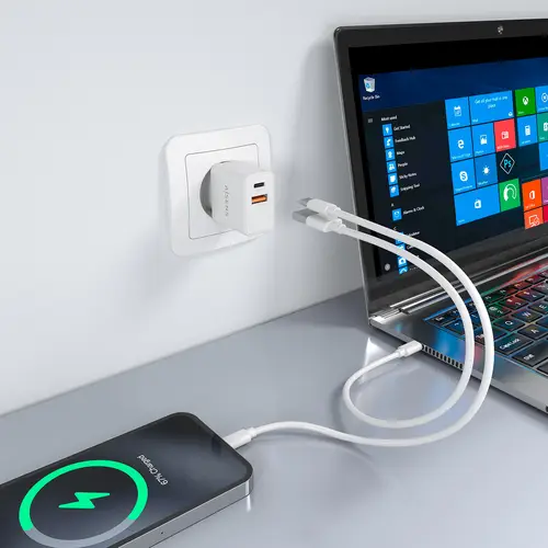 Cargador GaN 20W, 1xUSB-C PD3.0, 1xUSB-A QC3.0, Blanco - Imagen 5