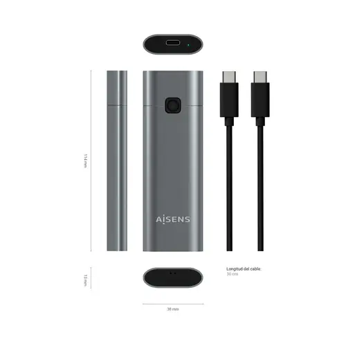 Caja Externa M.2 (NGFF) ASM2-021GR NVMe a USB3.2 GEN2, Gris - Imagen 3