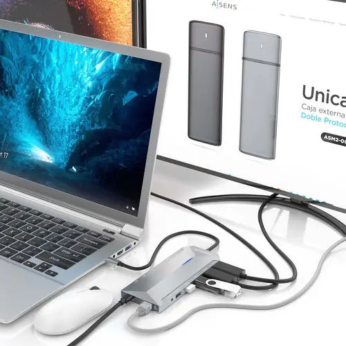 USB-C Dock 12 En 1, USB-C A 2xHDMI, 1xRJ45, 3xUSB-A, 2xUSB-C, 1xUSB-C PD, 1xAudio, 1xSD, 1xMicro SD, Gris, 30cm - Imagen 4