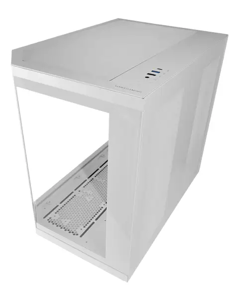 MC-3TCORE, Caja Gaming Custom ATX, Triple Ventana Cristal Templado Extraíble, Cámara Dual, Semitorre Compatible con Placas Base de Conector Inverso, Soporte Refrigeración Líquida, Blanco