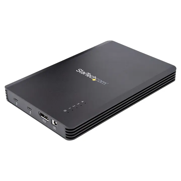 Caja Thunderbolt 3&trade  de 4 Bahías NVMe M.2 para SSD, con 1 Puerto de Vídeo DisplayPort y 2 Thunderbolt 3, 40gbps, con Fuente de Poder de 72W, Caja Externa para Disco Duro