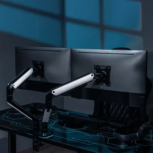 Soporte De Mesa RGB Gaming Contrapeso Giratorio E Inclinable Para Monitor/TV 9kg (3 Pivotes, 2 Brazos) De 17-32, Negro-Blanco - Imagen 5