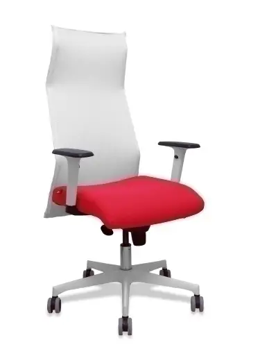 Sillón Sahuco blanco bali rojo brazos blancos base blanca ruedas parqué 65mm - Imagen 1