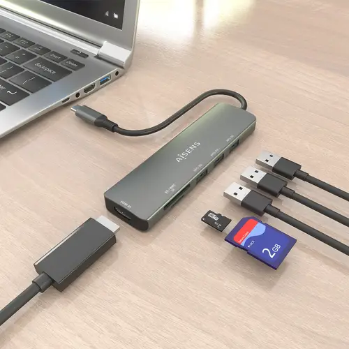 USB-C Dock 6 en 1, USB-C A, 1x HDMI, 3x USB-A, 1x SD, 1x MicroSD, Gris, 15cm - Imagen 5