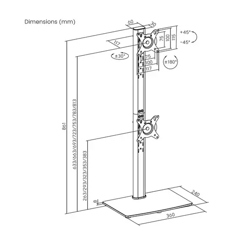 AISENS Soporte de Mesa Con Peana Eco Giratorio e Inclinable para 2 Monitor TV 12kg de 17 34  Negro - Imagen 7