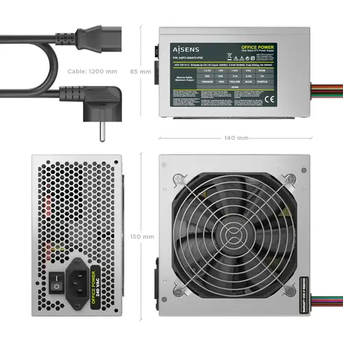 Fuente Alimentacion ATX 500W con Cable de Alimentacion OEM, Plata - Imagen 2