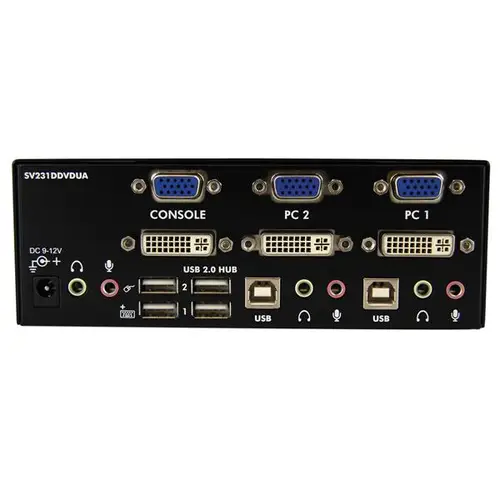 Conmutador Switch KVM de 2 Puertos Doble Monitor DVI VGA Audio 4 Puertos USB 1920x1200 - Imagen 3