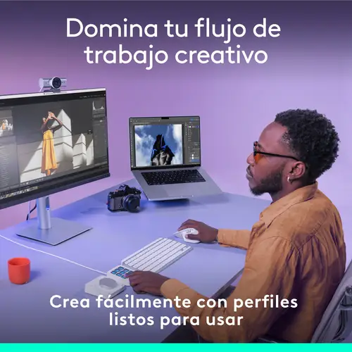 MX Creative Console, keypad programable con 9 teclas LCD personalizables y dial de control para diseño gráfico, edición de vídeo, fotografía, uso con Adobe, Zoom, Spotify, etc. Color Gris - Imagen 3