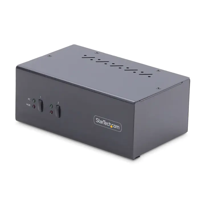 Switch KVM de 2 Puertos DisplayPort para 2 Monitores - Conmutador KVM 4K60Hz - Hub Ladrón 2x USB 5Gb - Hub 2x USB 2.0 - Teclas de Acceso o Botones Selectores - TAA - ESD Nivel 3