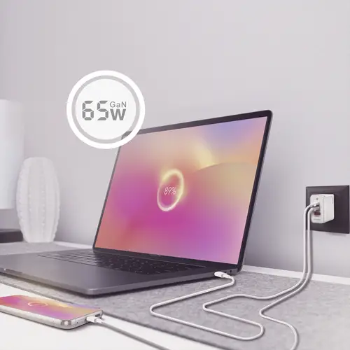 Cargador Gan 65W, 2xUSB-C PD3.0 QC4.0, 1xUSB-A QC3.0, Blanco - Imagen 6