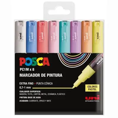 POSCA ESTUCHE BASIC PC-1M/8C NO PERMANENTE PUNTA FINA 0.9MM-1.3MM..