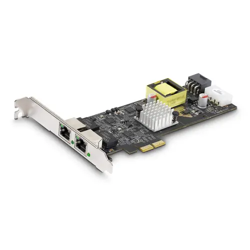 Tarjeta de Red Ethernet PCIe de 2 Puertos PoE de 2,5Gb - Tarjeta de Red NBASE-T - Adaptador LAN PCI Express - Intel I225-V Doble - PoE+ - 802.3af/at - Alimentado por LP4/PCIe de 8 Pines - Imagen 1